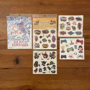Temporary Tattoos Savvi Bundle 5 Pks Butterfly Trolls Video Games Flowers
